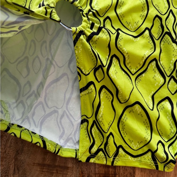 LACAUSA small Neon yellow green animal reptile print halter swim mini dress NWOT - Picture 3 of 7